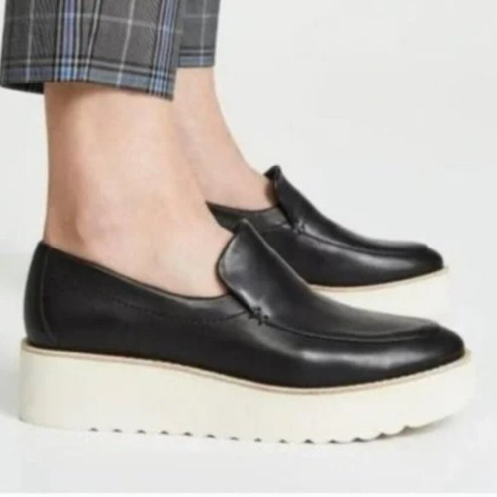 Vince Zeta Black Leather Platform Loafers - Picture 2 of 14